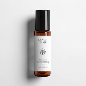 Modelo de rótulo de bola de rolo editável, rótulo de frasco de óleo essencial de 10 ml, embalagem cosmética faça você mesmo, design de rótulo de produto, modelo Canva para impressão
