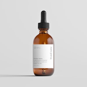 Modelo de rótulo de frasco conta-gotas, rótulo de óleo essencial editável, embalagem cosmética personalizada, design de rótulo de produto, modelo Canva para impressão