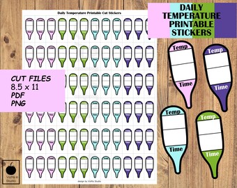 Daily Printable Temperature Tracker Stickers, Thermometer Reminder Checker Sticker, Erin Condren Planner, Cut Files