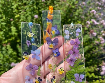 Clear pressed flowers bookmarks with tassels