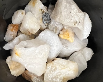 Rough milky white quartz rocks for tumbling, fits 3 lb tumbler, filled 2/3.