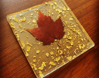 Real Maple Leaf Coasters with Gold Flakes