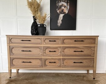 Vintage Malcolm 9-Drawer Dresser | Solid Wood & Cherry Veneers | Professionally Refinished | Modern Bedroom Storage