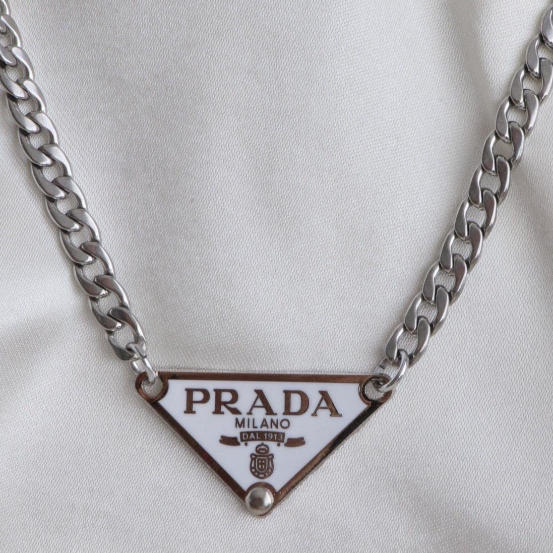 White Prada Repurposed Necklace - Etsy