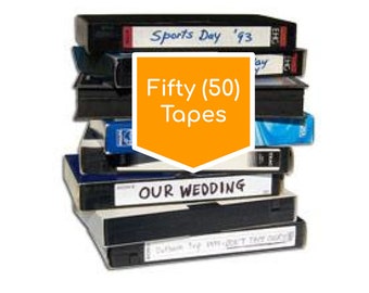 50 Pack - Video Tape Transfer Service (VHS, Hi8, Video 8, 8mm, VHS-C, MiniDV) to Digital MP4 by Lotus Media