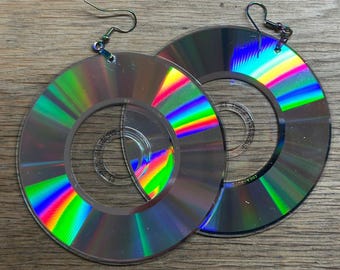 Retro Mini DVD earrings - Handmade, Original Steampunk Cyberspace Computer Science Geek Jewelry, Upcycling, EDM, Music Movie Lover Gift