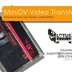 MiniDV (Mini DV) Video Tape Transfer Service, Digitization to Digital MP4 (MPEG4) file