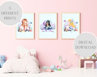 Glitter Mermaid Poster Portrait, Mermaid Scales, Ocean, Sea, Digital Download, Baby Girl, Kid's Bedroom, Nursery, Decor, Wall Art, Gift