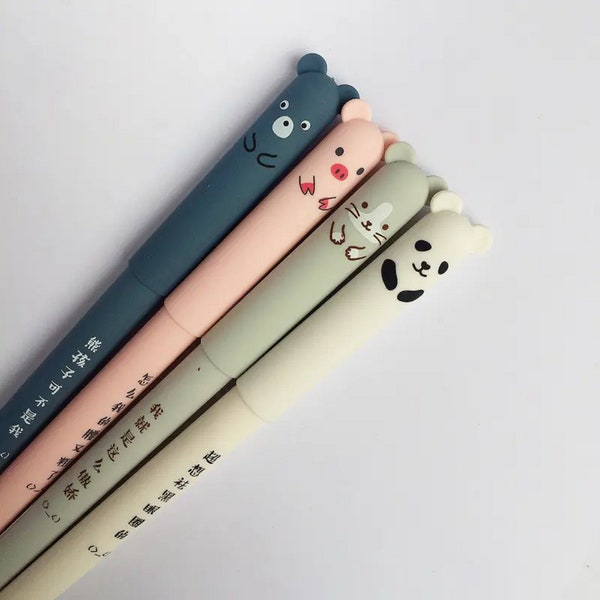 Cute Erasable Gel Kawaii Animal Pens - Pig, Bear, Mouse, & Panda | 1PC or 4PC
