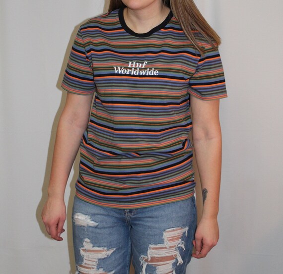 huf worldwide striped shirt green