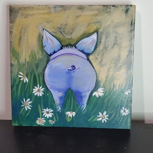 Whimsical Piglet Delight: Curly Tails and Daisy Trails - Acrylic Painting 12x12 - High Glossy Finish