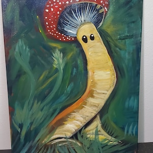 Watchful Guardian: Amanita&#39;s Gaze - 40 x 20 Acrylic Painting - High Glossy finish