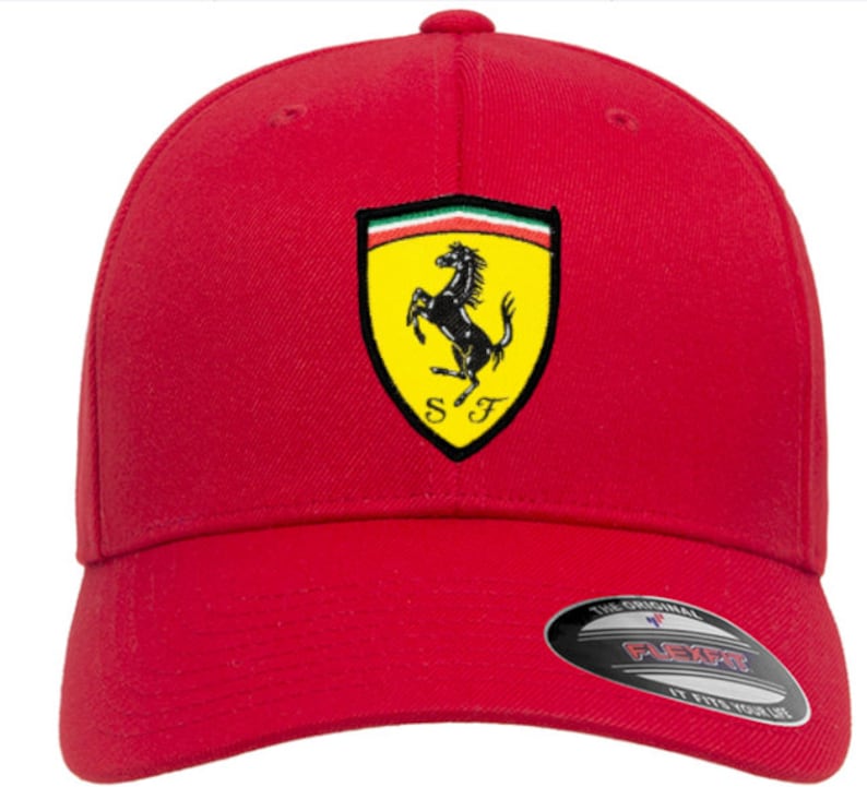 Ferrari Flexfit Hat with Offical Ferrari Woven Patch Badge 