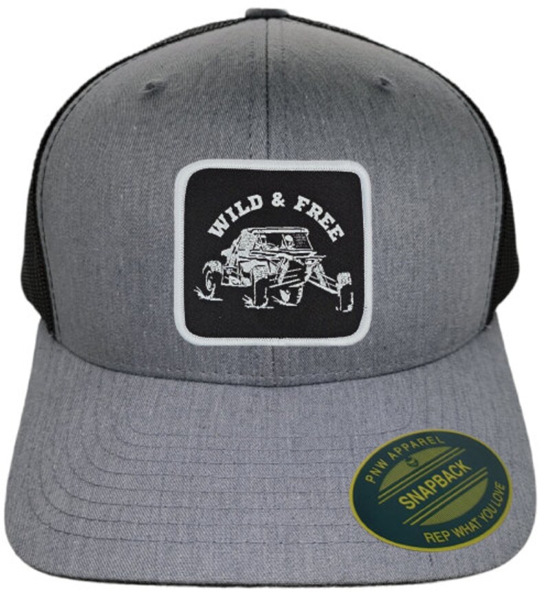 UTV Trucker Hat With Wild And Free Patch Heather Grey on Black