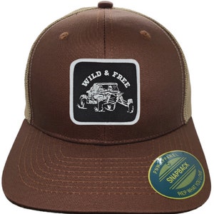 UTV Trucker Hat With Wild And Free Patch Brown on Khaki
