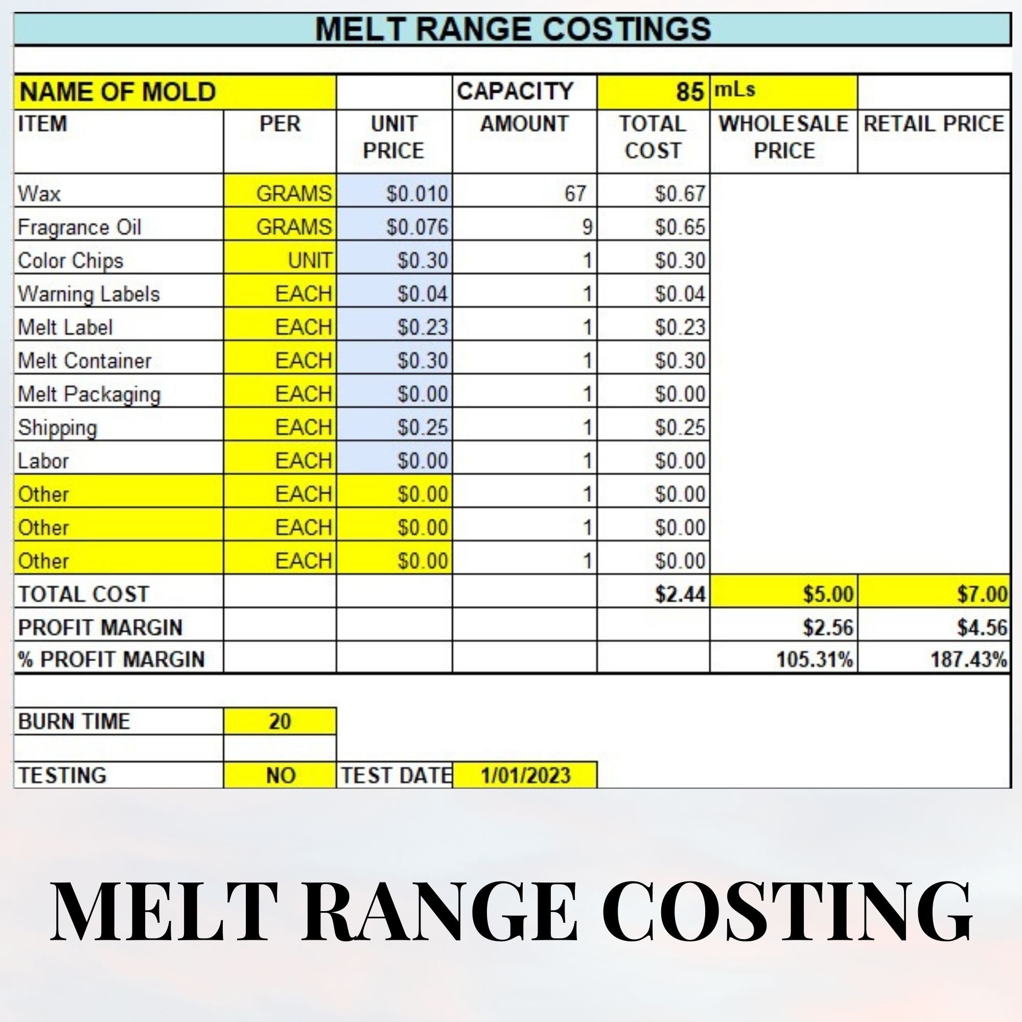 Chart Candle Wax Calculator 