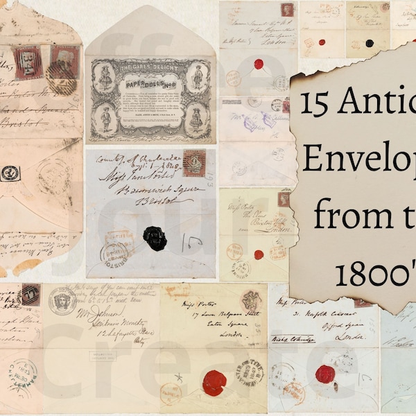 Enveloppes anciennes des années 1800, téléchargement numérique instantané, vieilles enveloppes pliantes imprimables pour journaux indésirables, journalisation indésirable, créations vintage