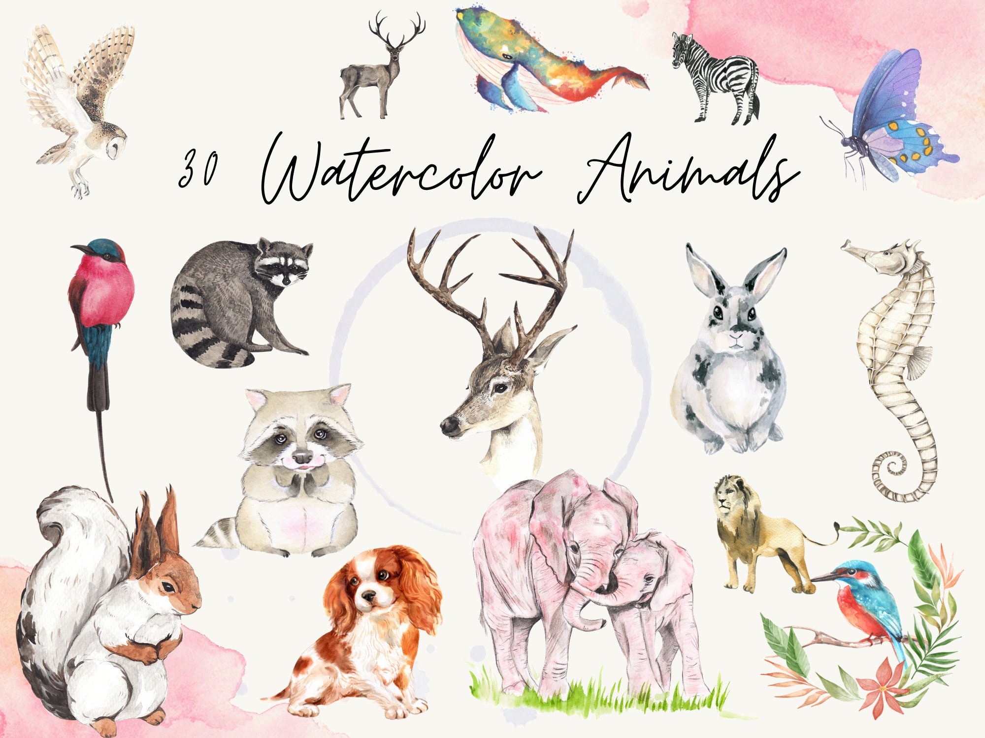 30 Watercolor Animals Art Svg Bundle Print Safari Watercolor | Etsy