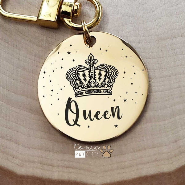 Princess Crown Custom Engraved Metal Pet Tag | Cute Girl Pet Tag | Dog Tag | Cat Tag | Stars Trees Tag | Personalized Dog Tag