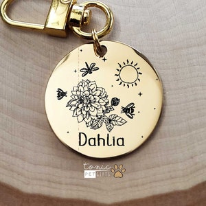 Custom Engraved Metal Pet Tag | Bees And Flowers Pet Tag | Dog Tag | Cat Tag | Mountain Trees Tag | Personalized Pet Tag