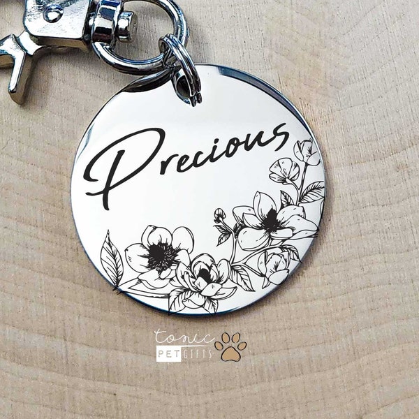 Custom Engraved Metal Pet Tag | Floral Ring Pet Tag | Dog Tag | Ring Flower Cat Tag | Cute Cat Tag | Butterfly Tag | Personalized Dog Tag