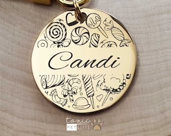 Engraved Metal Pet Tag | Candy Tag | Candy Pet Tag | Funny Dog Tag | Custom Cat Tag | Personalized Dog Tag