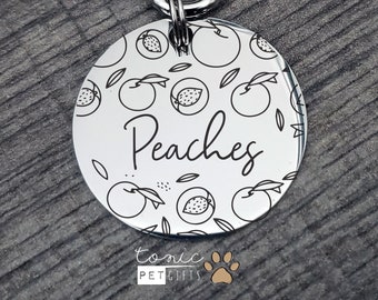 Peaches Engraved Metal Pet Tag | Fruit Floral Pet Tag | Dog Tag | Cat Tag | Personalized Dog Tag | Pet ID Tag | Cat Tag