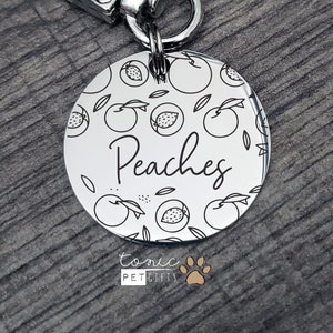 Peaches Engraved Metal Pet Tag | Fruit Floral Pet Tag | Dog Tag | Cat Tag | Personalized Dog Tag | Pet ID Tag | Cat Tag