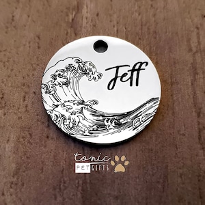 Ocean Wave Engraved Pet Tag | Water Pet Tag | Dog Tag | Cat Tag | Personalized Dog Tag  | Pet ID Tag