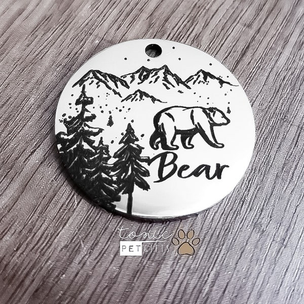 Personalized Engraved Pet Tag | Bear Mountain Pet Tag | Dog Tag | Cat Tag | Mountain Trees Tag | Personalized Dog Tag