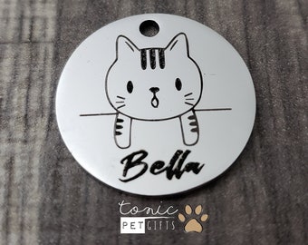 Shocked Cat Personalized Pet Tag | Funny Sleepy Cat Pet Tag | Dog Tag | Funny Cat Tag | Cute Cat Tag | Personalized Cat Tag