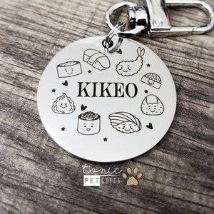 Cat Sushi Engraved Metal Pet Tag | Sushi Roll Pet Tag | Dog Tag | Asian Cat Tag | Personalized Dog Tag | Pet ID Tag
