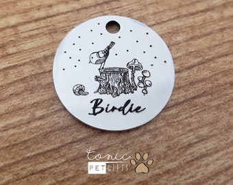 Custom Engraved Metal Pet Tag | Outdoor Mountain Rustic Bird Pet Tag | Dog Tag | Cat Tag | Mountain Trees Tag | Personalized Dog Tag