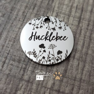 Custom Engraved Metal Pet Tag | Floral Ring Pet Tag | Dog Tag | Ring Flower Cat Tag | Cute Cat Tag | Mountain Tag | Personalized Dog Tag