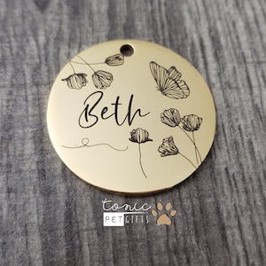 Custom Engraved Metal Pet Tag | Floral Ring Pet Tag | Dog Tag | Ring Flower Cat Tag | Cute Cat Tag | Butterfly Tag | Personalized Dog Tag