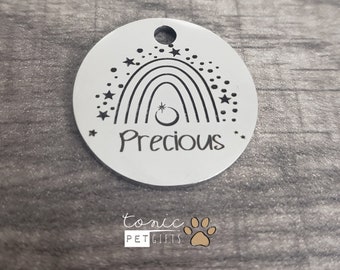 Rainbow Engraved Metal Pet Tag | Celestial Pet Tag | Dog Tag | Cat Tag | Personalized Dog Tag | Pet ID Tag