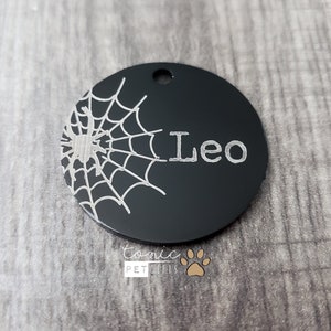 Spider Web Custom Engraved Metal Pet Tag | Halloween Tag | Witch Pet Tag | Cat Tag | Scary Pet Tag | Personalized Dog Tag