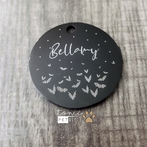 Bat Engraved Pet Tag | Halloween Pet Tag | Dog Tag | Moon Cat Tag | Scary Pet Tag | Black Pet Tag | Personalized Dog Tag