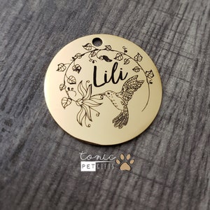 Bird Custom Engraved Metal Pet Tag | Floral Ring Pet Tag | Hummingbird Cat Tag | Cute Cat Tag | Mountain Tag | Personalized Dog Tag