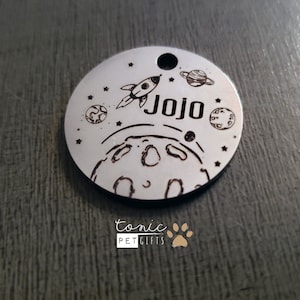 Planet Engraved Metal Pet Tag | Space Orbit Pet Tag | Dog Tag | Cat Tag | Personalized Dog Tag  | Pet ID Tag
