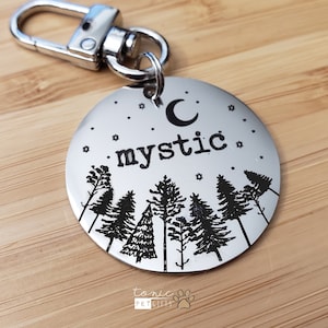 Custom Engraved Metal Pet Tag | Mystic Forest Trees Pet Tag | Dog Tag | Outdoor Cat Tag | Mountain Cat Tag | Personalized Dog Tag