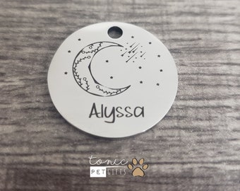 Moon Branches Engraved Metal Pet Tag | Celestial Pet Tag | Dog Tag | Cat Tag | Personalized Dog Tag | Pet ID Tag