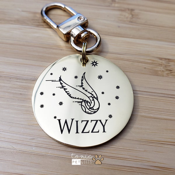 Wizard Sport Custom Engraved Metal Pet Tag | Witch Pet Tag | Magic Dog Tag | Cute Cat Tag | Magic Tag | Personalized Dog Tag