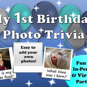 1st Birthday Party Game, How Well Do You Know The One Year Old, First Birthday Indoor Activity, Zoom PowerPoint Game, Kids and Adults