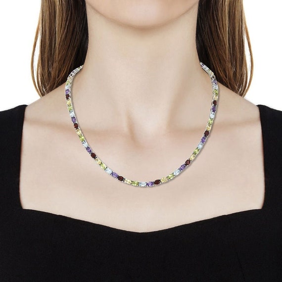 Multi Gemstone Tennis Necklace in 