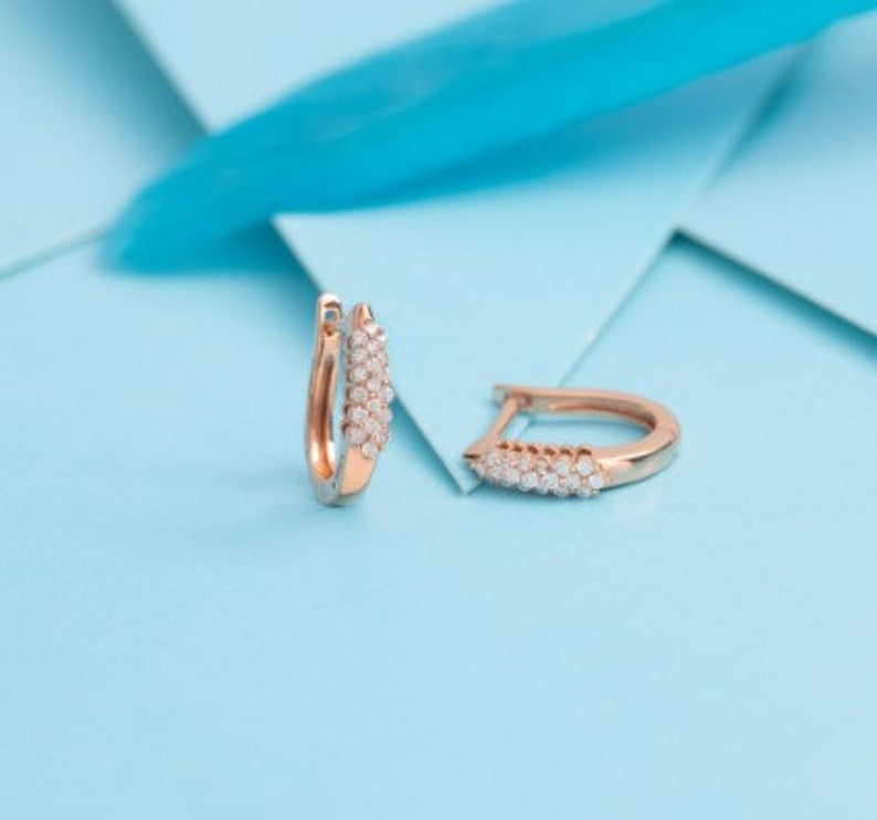 Rose Gold Plated Cubic Zircon Huggies, Dangle Hoop Earrings, Uni Rose Gold Plated Cubic Zircon Huggies, Dangle Hoop Earrings, Uni