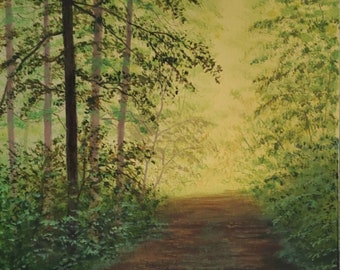 Original Misty Forest Acrylic Painting on Canvas (11x14)