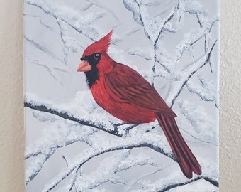 Acrylic painting . Original canvas art, Bird painting , cardinal painting , winter painting , canvas art work , nature wall art , gift