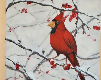 Cardinal Bird Winter Painting Etsy