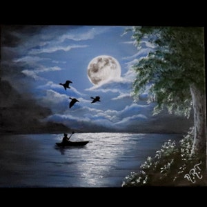 Acrylic painting , Moon Painting , landscape  painting , canvas , original painting , nature painting , night scenery painting, gift